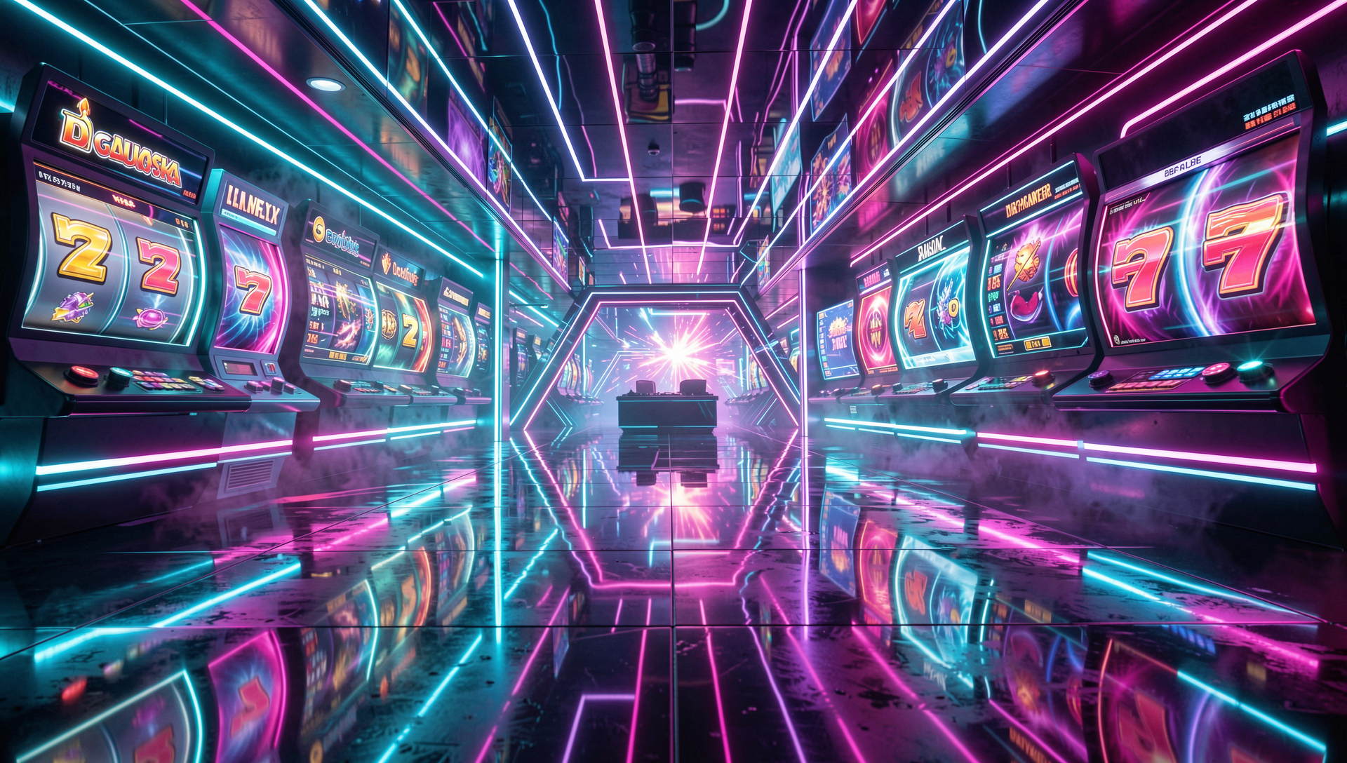 Cinematic neon gaming arena representing the highflycasino.co identity